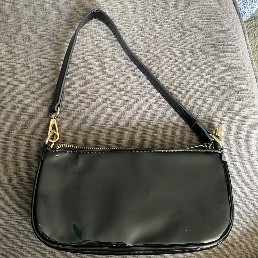 Black shiny mini shoulder bag